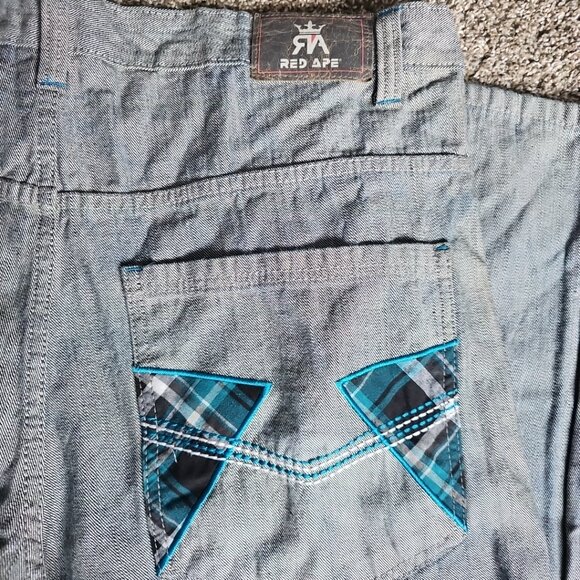 Red Ape Denim Size 44x34 Gray and Blue Plaid Y2K Style Causal Hip-Hop Jeans - Picture 3 of 12